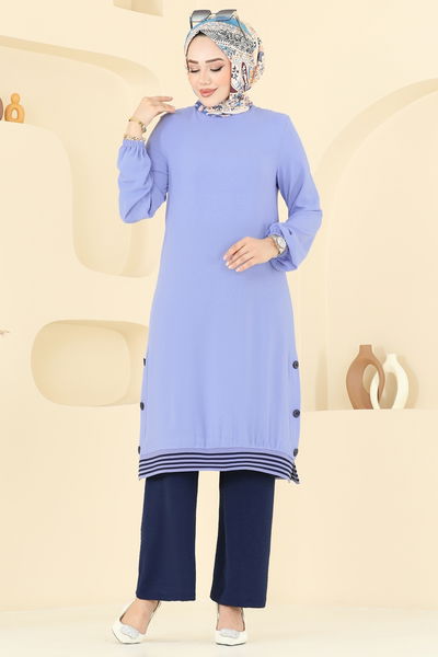 D.V.L. - Yırtmaç Düğmeli Aerobin Takım 418DVL817-MS Açık İndigo&Laci - 387214