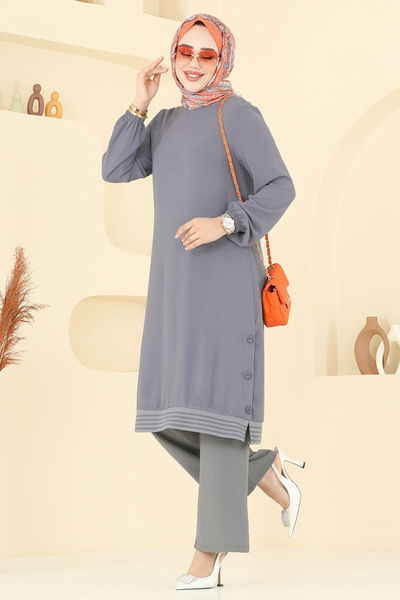 D.V.L. - Yırtmaç Düğmeli Aerobin Takım 418DVL817-MS Antrasit&Gri - 387194