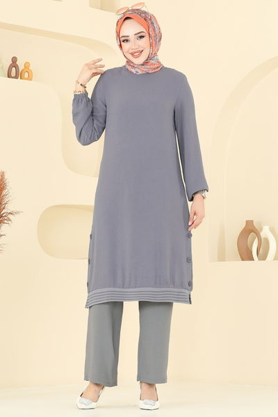 D.V.L. - Yırtmaç Düğmeli Aerobin Takım 418DVL817-MS Antrasit&Gri - 387195