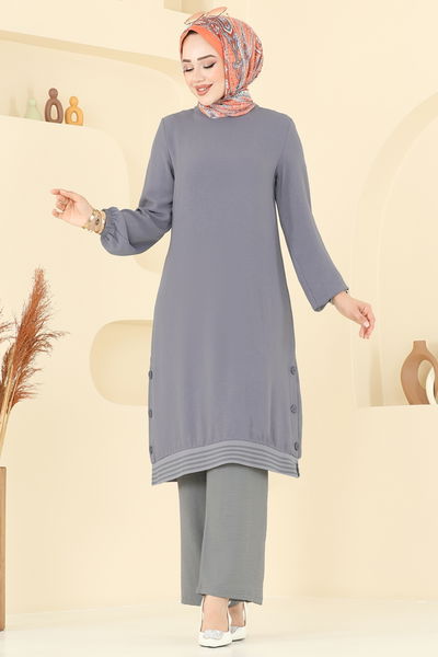 D.V.L. - Yırtmaç Düğmeli Aerobin Takım 418DVL817-MS Antrasit&Gri - 387196