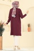 Yırtmaç Düğmeli Merserize Tunik 5006KLN570-MS Bordo - Thumbnail