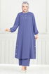 Yırtmaç Düğmeli Tesettür Takım 015MR1078-MS Açık İndigo - Thumbnail