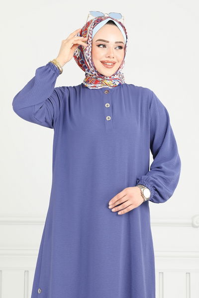 M.R. - Yırtmaç Düğmeli Tesettür Takım 015MR1078-MS Açık İndigo - 383643