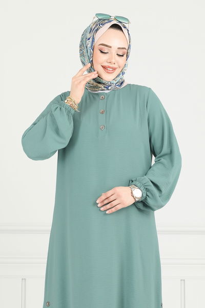 M.R. - Yırtmaç Düğmeli Tesettür Takım 015MR1078-MS Açık Mint - 383659