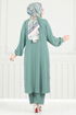Yırtmaç Düğmeli Tesettür Takım 015MR1078-MS Açık Mint - Thumbnail