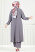 Yırtmaç Düğmeli Tesettür Takım 015MR1078-MS Antrasit - Thumbnail