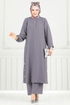 Yırtmaç Düğmeli Tesettür Takım 015MR1078-MS Antrasit - Thumbnail