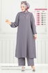 Yırtmaç Düğmeli Tesettür Takım 015MR1078-MS Antrasit - Thumbnail