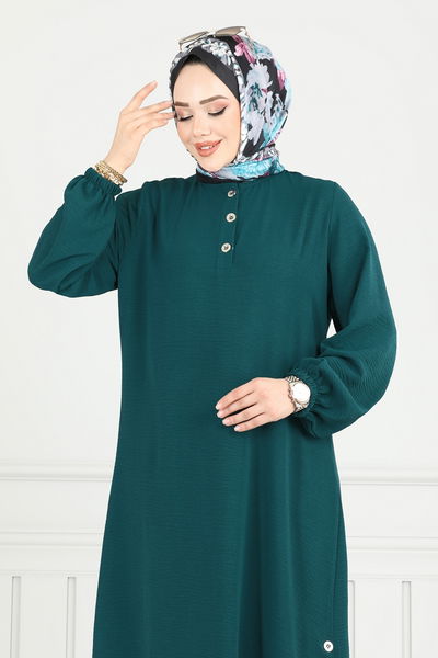 M.R. - Yırtmaç Düğmeli Tesettür Takım 015MR1078-MS Petrol - 383639