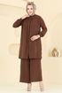Yırtmaç Düğmeli Tesettür Takım 3100HBS856-MS Kahve - Thumbnail