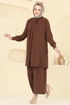 Yırtmaç Düğmeli Tesettür Takım 3100HBS856-MS Kahve - Thumbnail