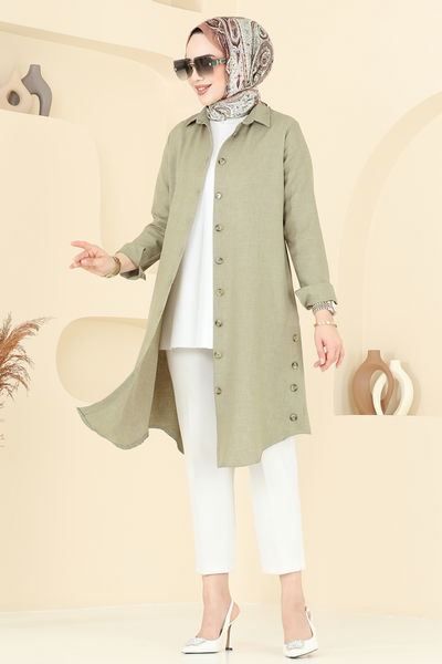 K.T.R. - Yırtmaç Düğmeli Tunik 3047KTR750-MS Çağla - 373848