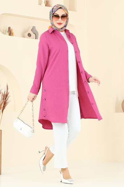 K.T.R. - Yırtmaç Düğmeli Tunik 3047KTR750-MS Fuşya - 373907