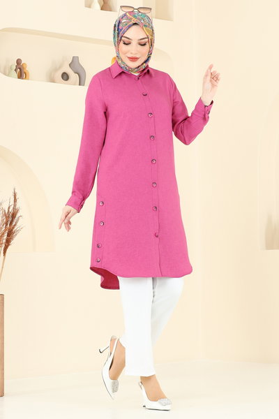 K.T.R. - Yırtmaç Düğmeli Tunik 3047KTR750-MS Fuşya - 373910