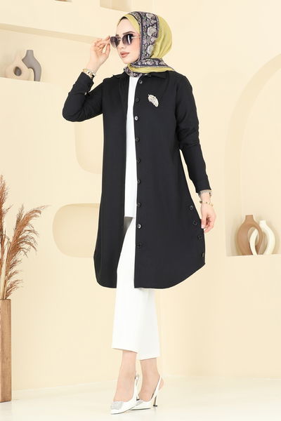 K.T.R. - Yırtmaç Düğmeli Tunik 3047KTR750-MS Siyah - 373878