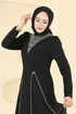 Yırtmaç Görünümlü Taşlı Şifon Abiye 8106AB368-MS Siyah - Thumbnail