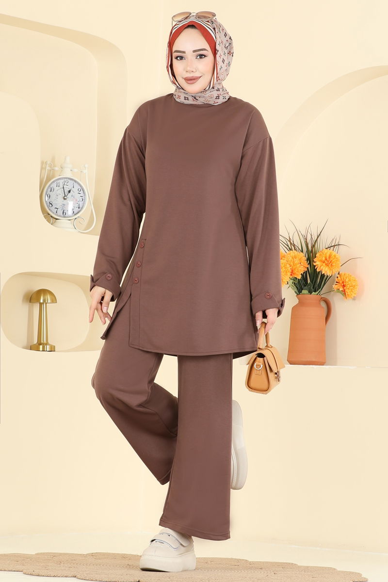 Yırtmacı Aksesuar Düğmeli Takım PL9181-MS Pudra Vizyon