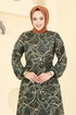 Zincir Desenli Helen Elbise 4086PM271-MS Haki - Thumbnail