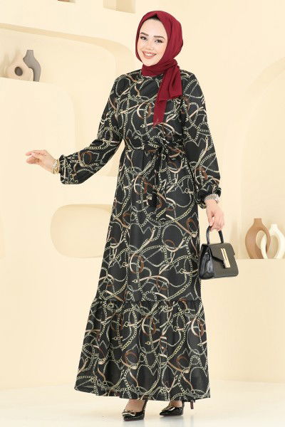 P.R.M. - Zincir Desenli Helen Elbise 4086PM271-MS Siyah