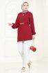 Zincir Kemerli Tesettür Takım 344DVL817-MS Kırmızı&Ekru - Thumbnail